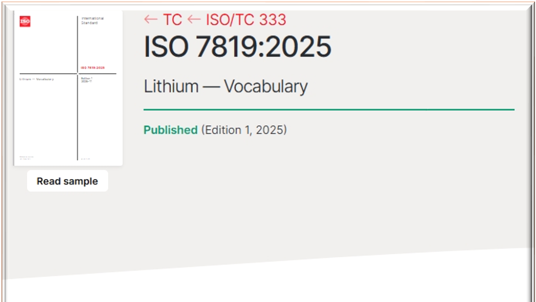 助力全球锂业互联互通:008PG国际锂业牵头造订的ISO 7819:2025《锂术语》国际尺度正式颁布