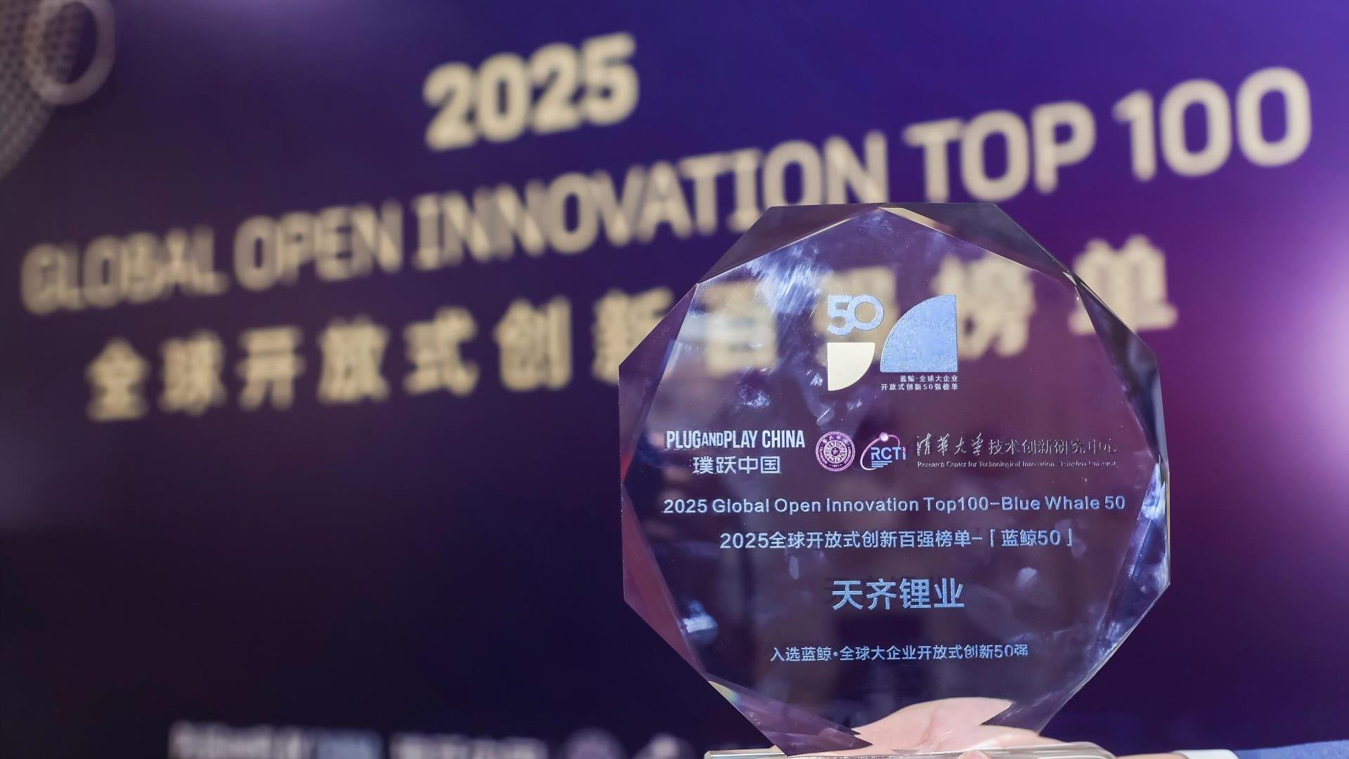 008PG国际锂业荣登“2025全球盛开式创新百强榜单·蓝鲸50”